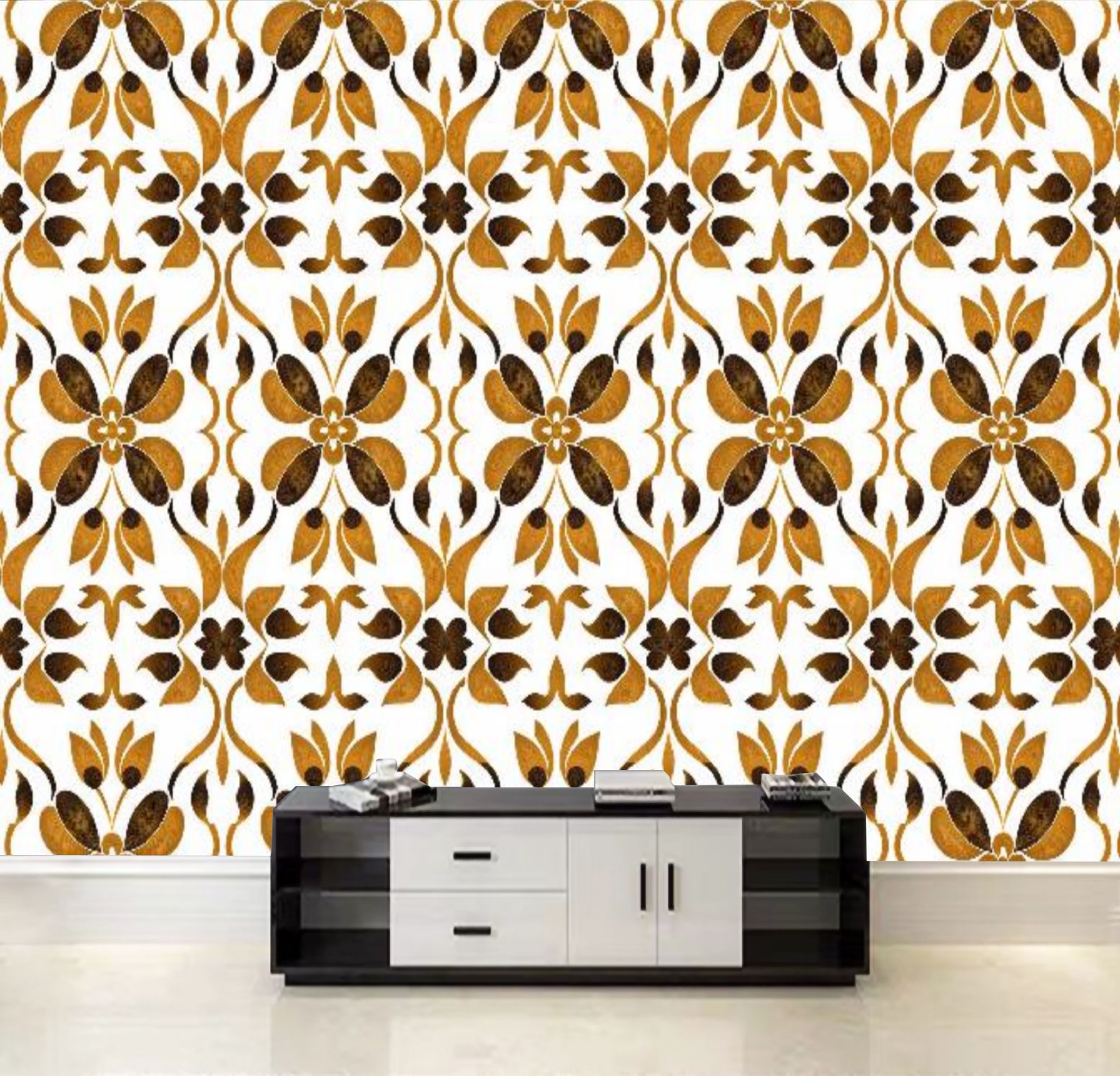 Peel and Stick Wallpaper Flower geometric pattern Seamless White gold ornament Ornament Canvas Texture Removable Wall Murals Large Wall Stickers for Living Room Bedroom Home Decoration